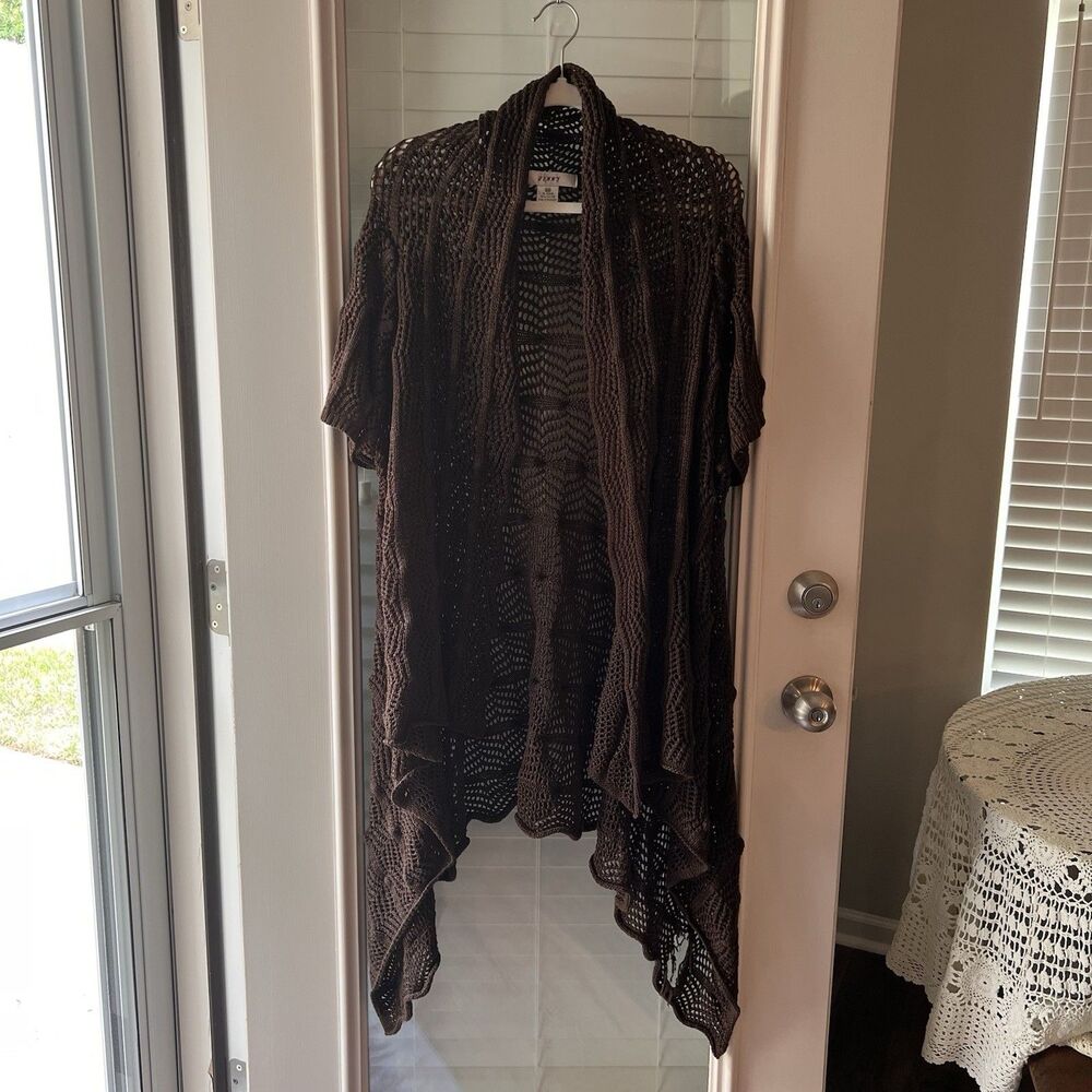 Jenny Crochet Long Cardigan 2X Long Oprn Knit‎ Lagenlook FLAWED